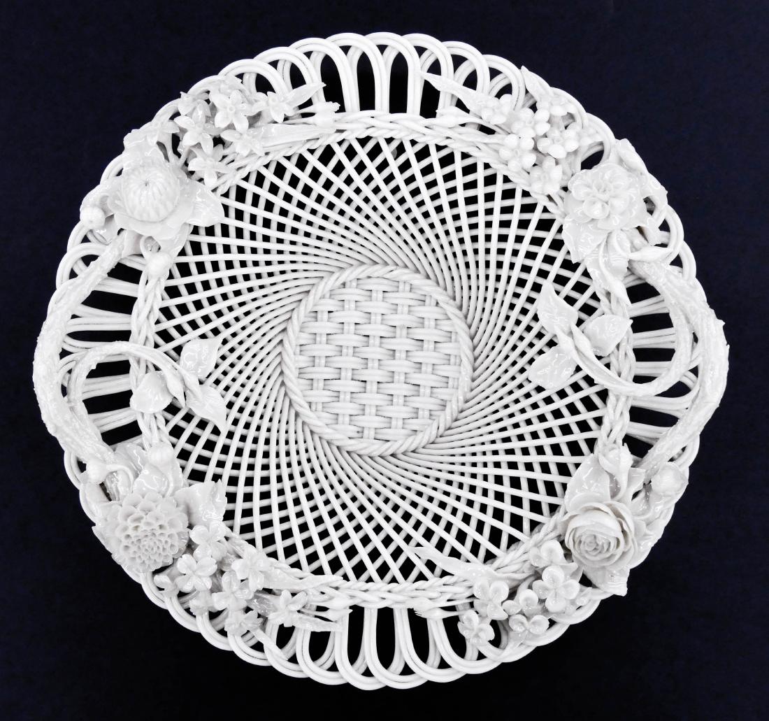 Antique Belleek Woven Porcelain Floral Basket (1 of 3)