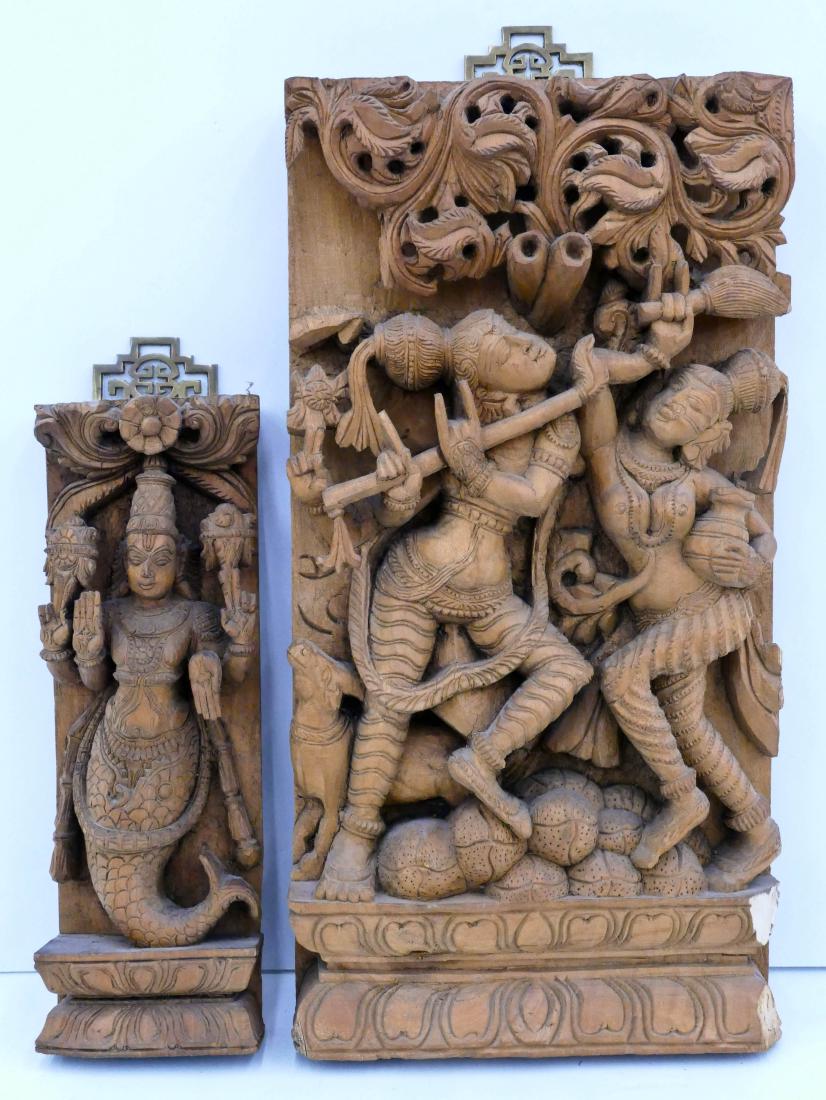 2pc Indonesian Relief Carved Temple Panels. Includes a (1 of 2)