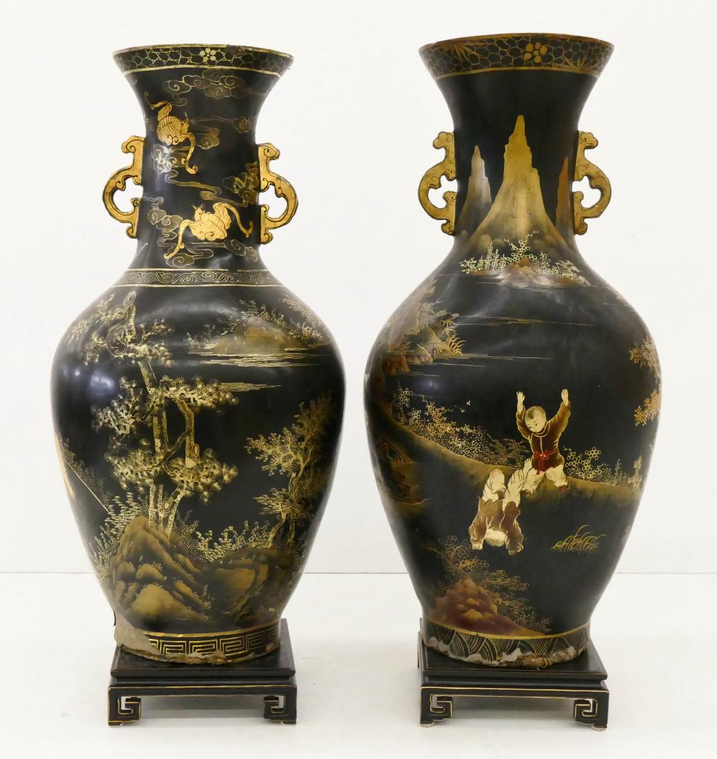2pc Chinese Gilt Lacquered Temple Vases 27''x13'' Each. (1 of 4)