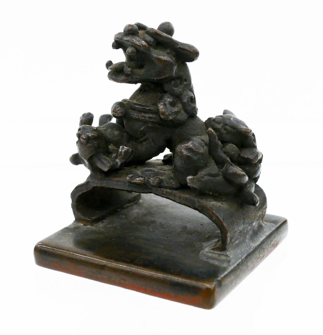 Chinese Foo Lion with Pups Figural Bronze Seal (1 of 4)