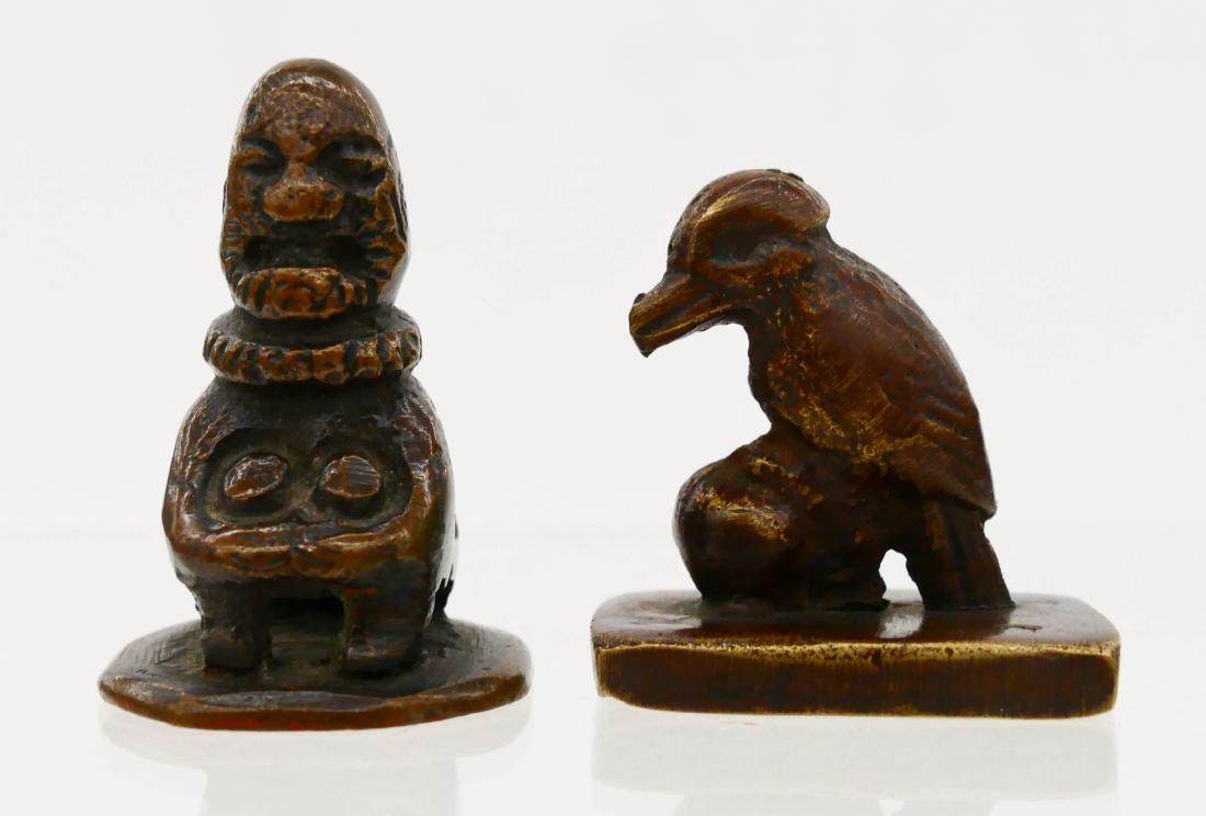 2pc Chinese Bronze Bird & Figure Seals. Includes a bird (1 of 3)