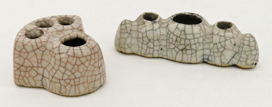 2pc Chinese Ge Crackle Brush Stands. Figural porcelain (1 of 4)