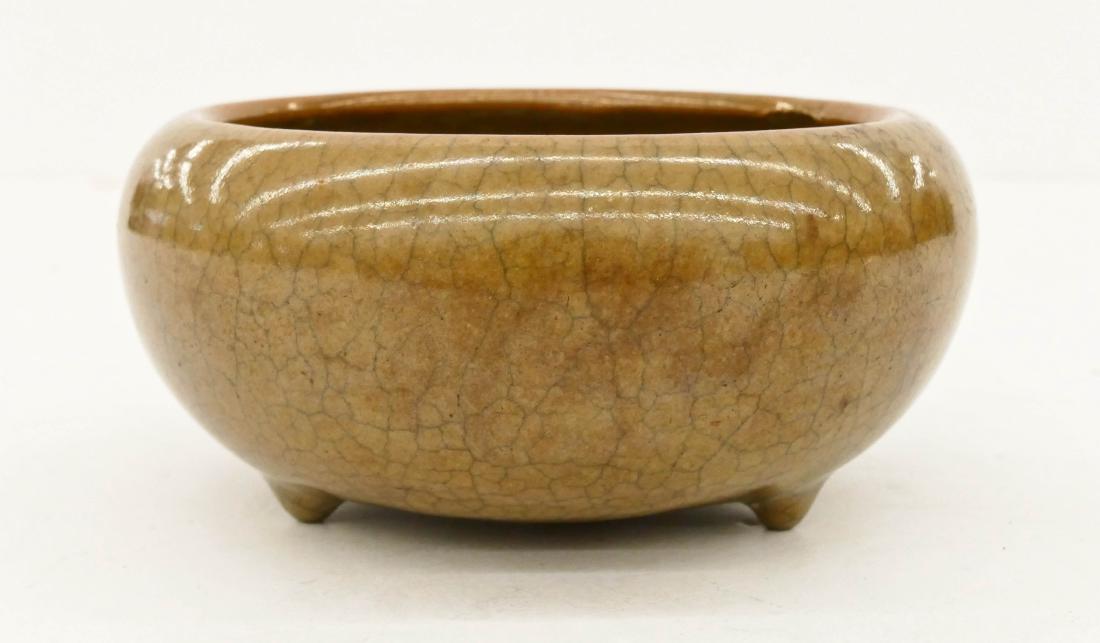 Chinese Brown Crackle Glazed Censer 2.5''x5.5''. (1 of 4)