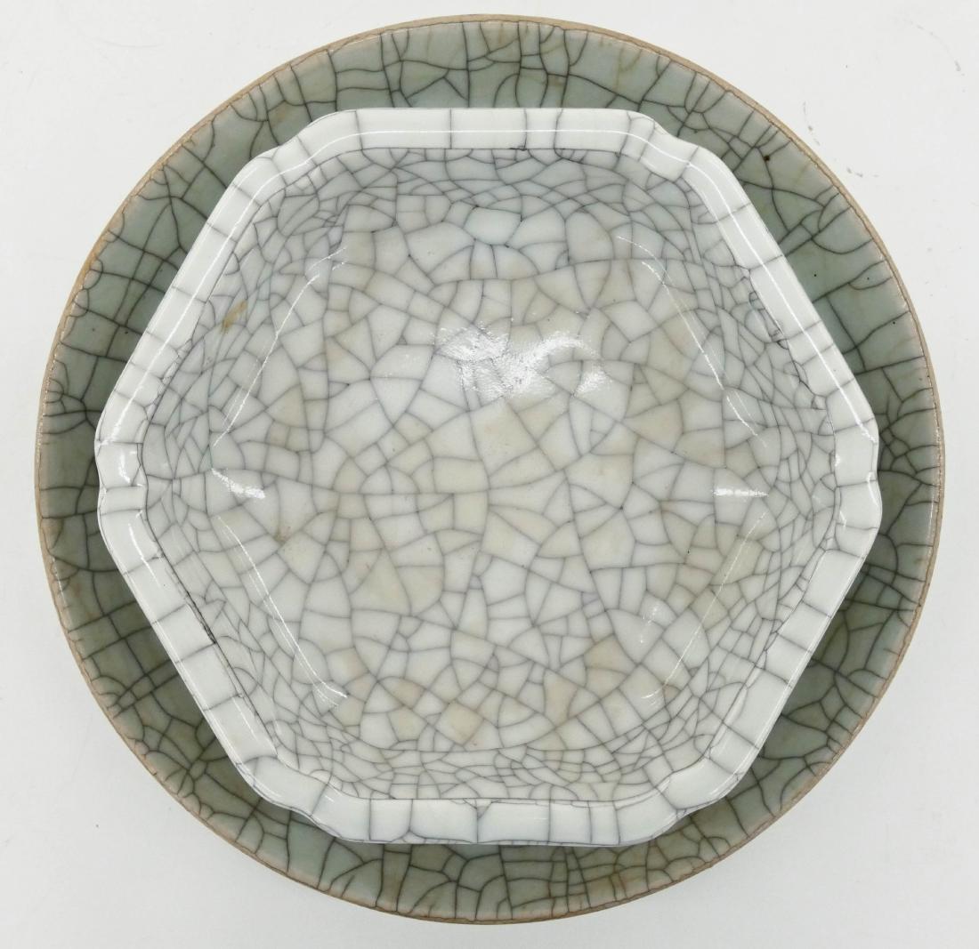 2pc Chinese Crackle Glaze Brush Washer & Plate. (1 of 6)
