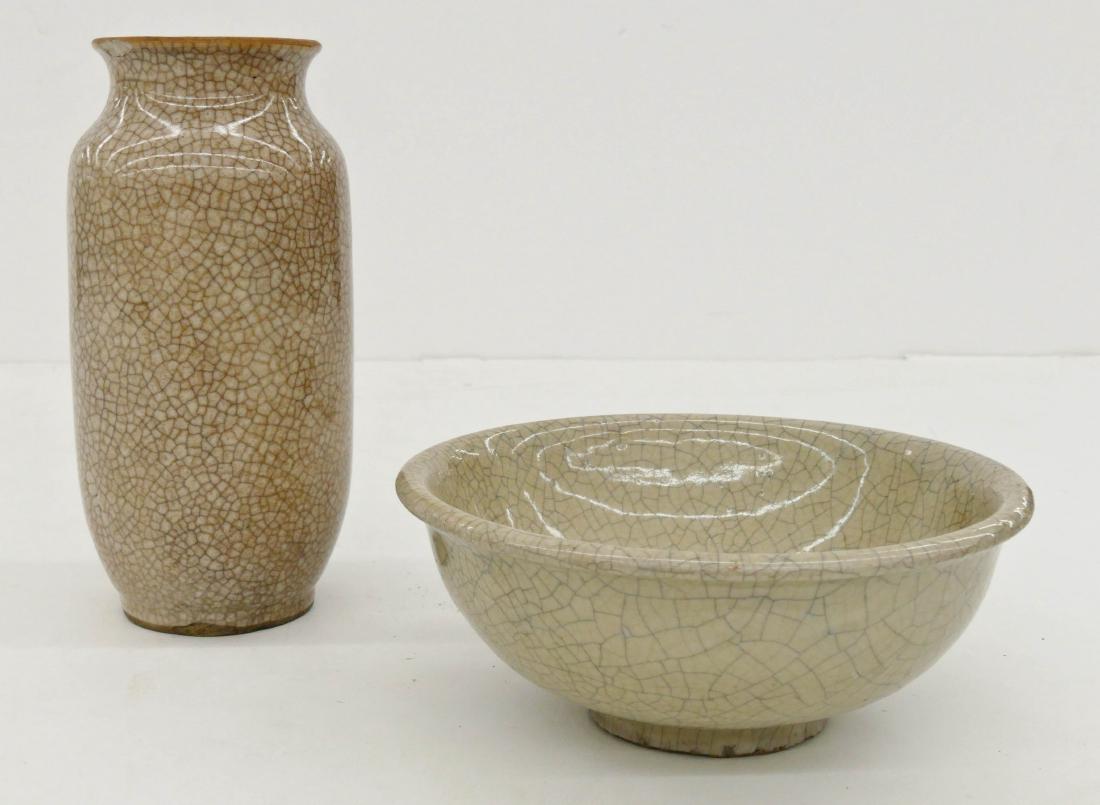 2pc Chinese Crackle Porcelain Vase & Bowl. Ge type vase (1 of 4)