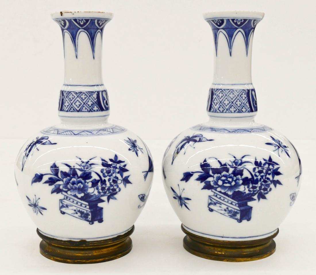 Pair Chinese Blue & White Porcelain Bottle Vases (1 of 5)
