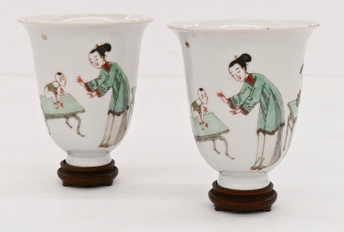 Pair Chinese Famille Verte Porcelain Cups on Stands (1 of 4)