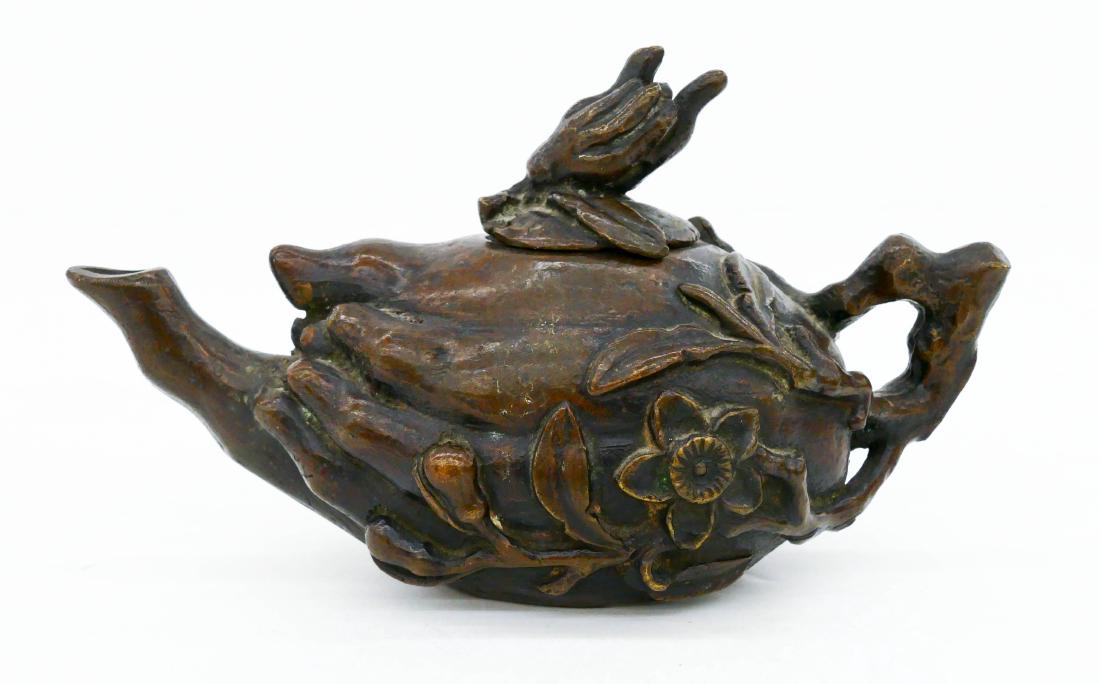 Chinese Buddha Hand Citron Bronze Teapot 3.75''x6.75''. (1 of 3)