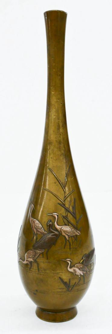 Japanese Mixed Metal Crane Bud Vase 10.75''x2.75''. (1 of 4)