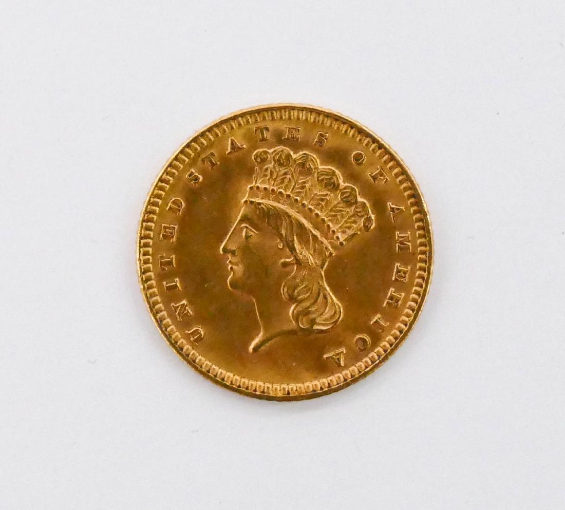 1888 Indian Head Princess $1 Gold Coin. High grade: 1888 Indian Head Princess $1 Gold Coin. High grade estate fresh US coin. Weighs 1.6 grams.