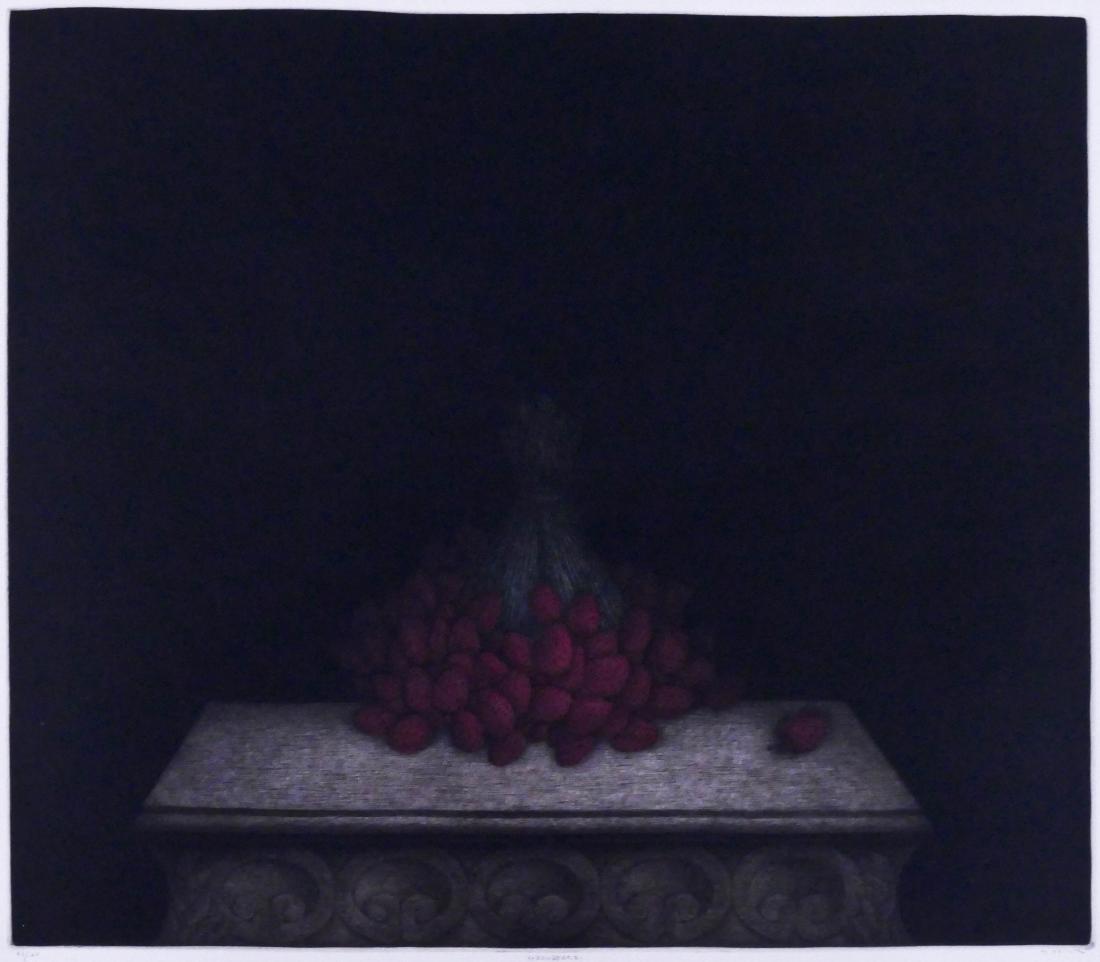 Tomoe Yokoi ''Strawberries'' 1973 Mezzotint Etching: Tomoe Yokoi ''Strawberries'' 1973 Mezzotint Etching 11.75''x13.5'' Impression. Pencil signed and numbered 93 of 100. Framed 22''x28''. Excellent condition.