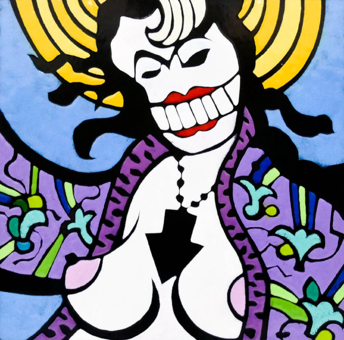 Harold Balazs (b.1928 Washington) ''Ms. America'' 1984: Harold Balazs (b.1928 Washington) ''Ms. America'' 1984 Enamel on Copper 14.5''x14.5'' Image. Signed and titled on verso with Northwest Craft Center label. Framed 17''x17''. Excellent condition.