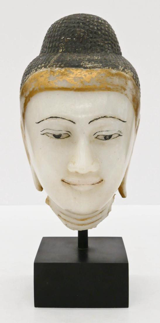 Burmese Alabaster Stone Buddha Head on Stand (1 of 3)