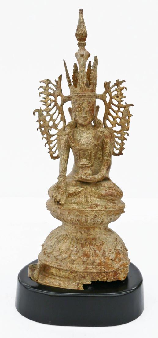 Burmese Bronze Seated Crowned Buddha 19''x8.5''. An (1 of 4)