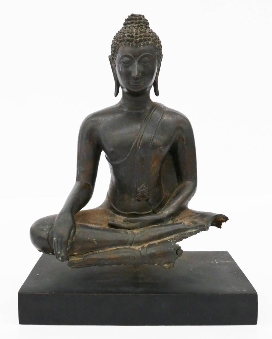 Thai Bronze Seated Buddha Fragment on Stand 13''x9.5''. (1 of 3)