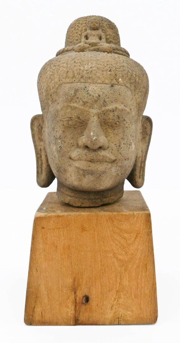 Khmer Stone Shiva Head on Stand 16''x6.5''. Intricately (1 of 4)