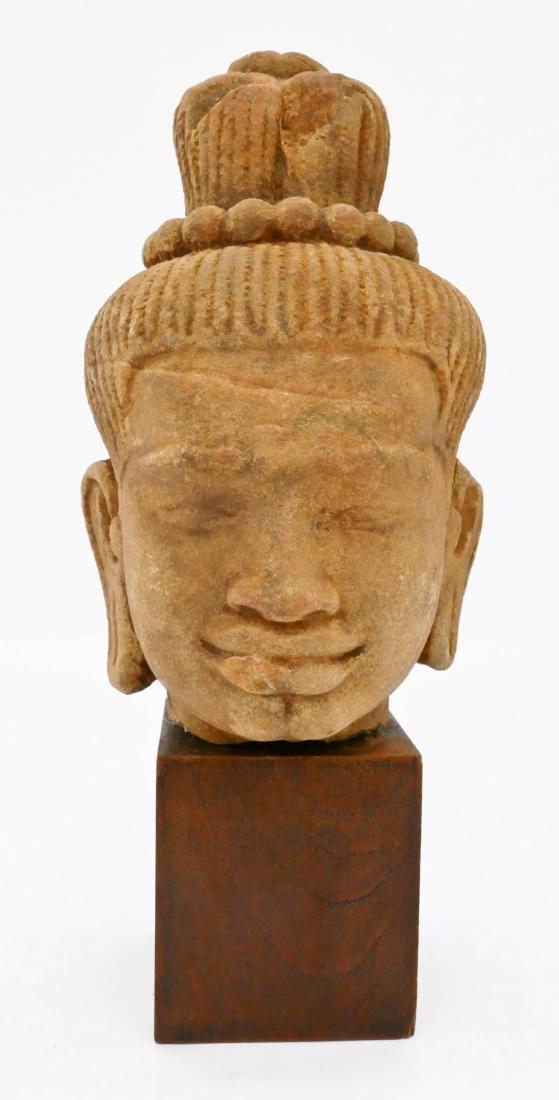 Khmer Sandstone Shiva Head on Stand 12.5''x5.5''. (1 of 3)