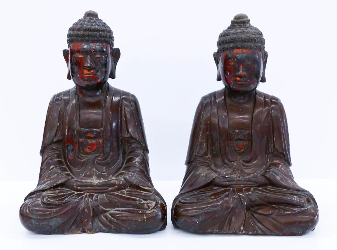 Pair Vietnamese Lacquered Seated Buddhas (1 of 5)