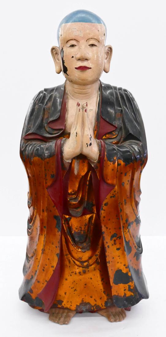 Vietnamese Lacquered Buddhist Monk Statue (1 of 3)