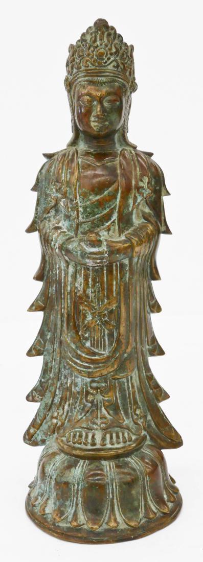 Chinese Bronze Standing Guanyin Figure 13.75''x5''. (1 of 3)