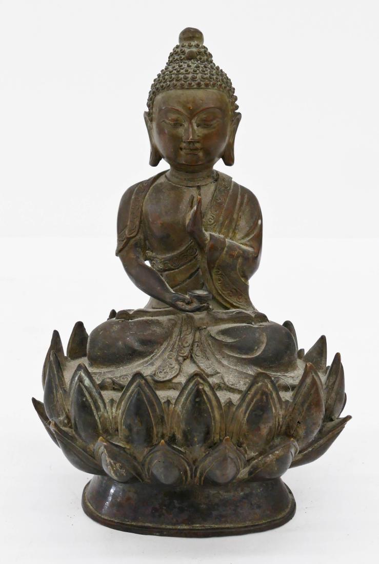 Chinese Bronze Seated Buddha on Lotus Throne (1 of 3)