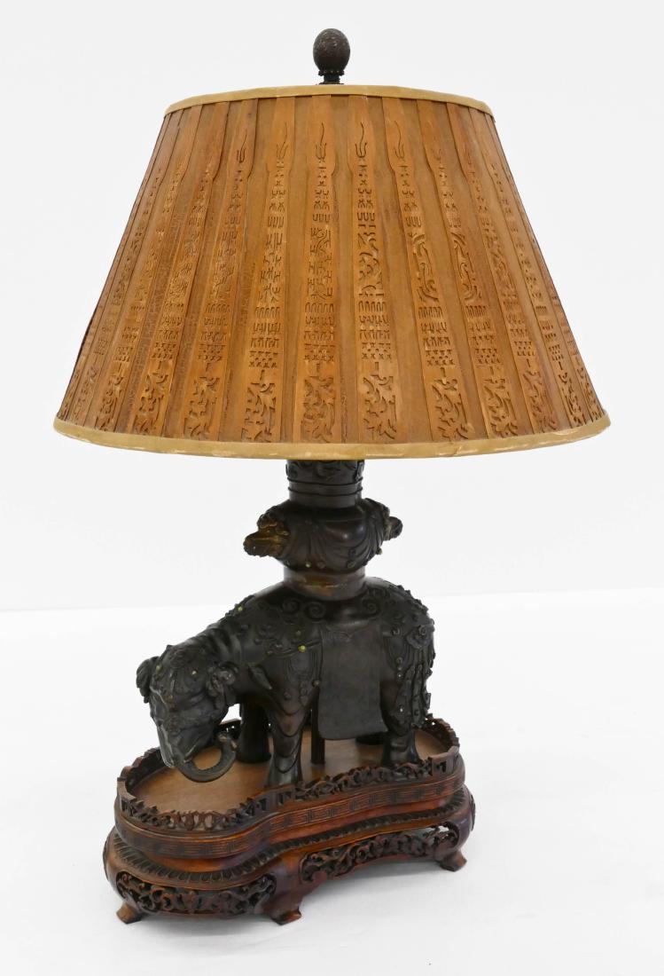 Fine Chinese Bronze Elephant Censer Table Lamp (1 of 4)