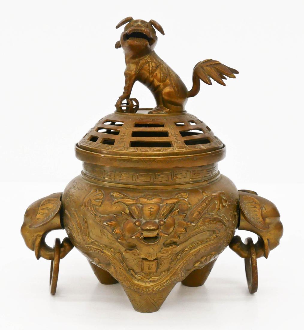 Chinese Brass Dragon Censer 11''x11''. Figural foo lion (1 of 3)