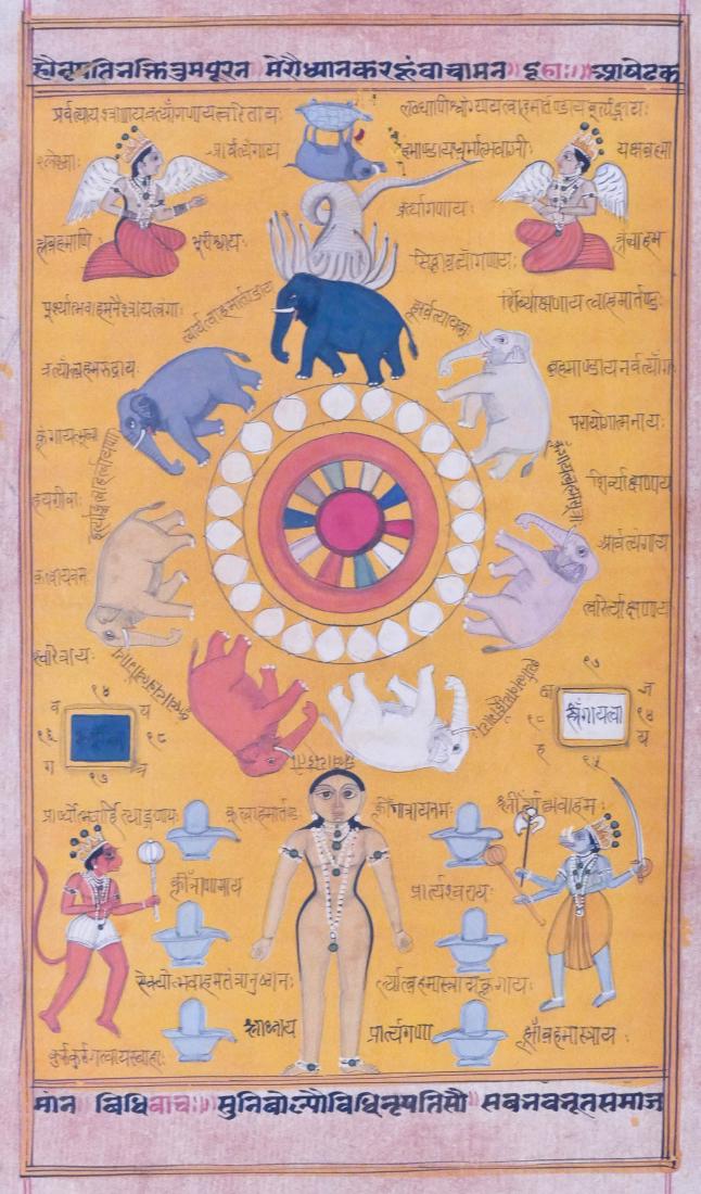 Indian Prayer Wheel Illuminated Manuscript Page Ink on (1 of 2)