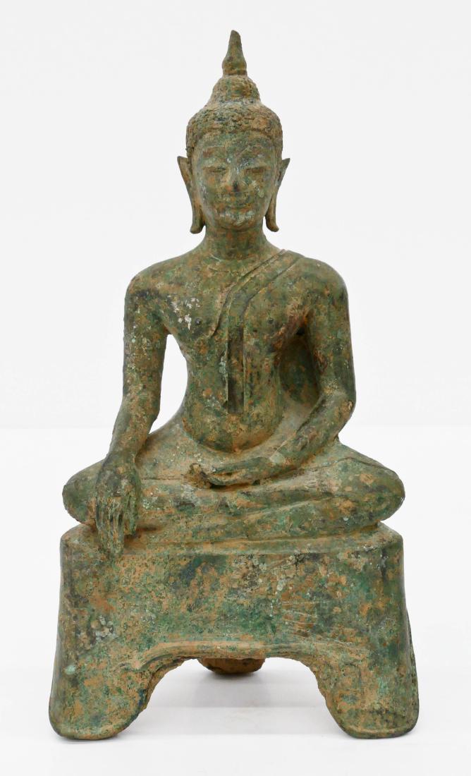 Thai Verdigris Bronze Buddha 11''x6''. Filled bronze (1 of 3)