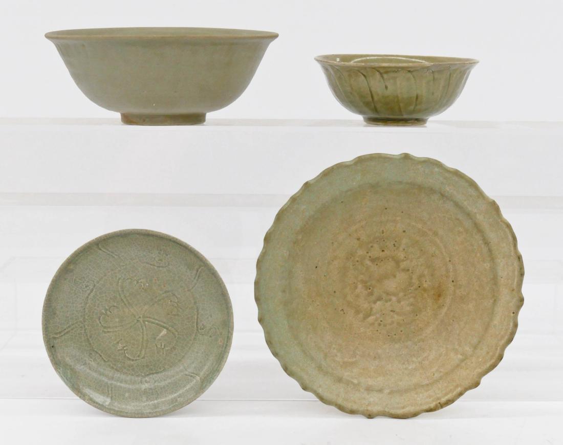 4pc Chinese Ming Celadon Glazed Dishes. Includes two (1 of 3)