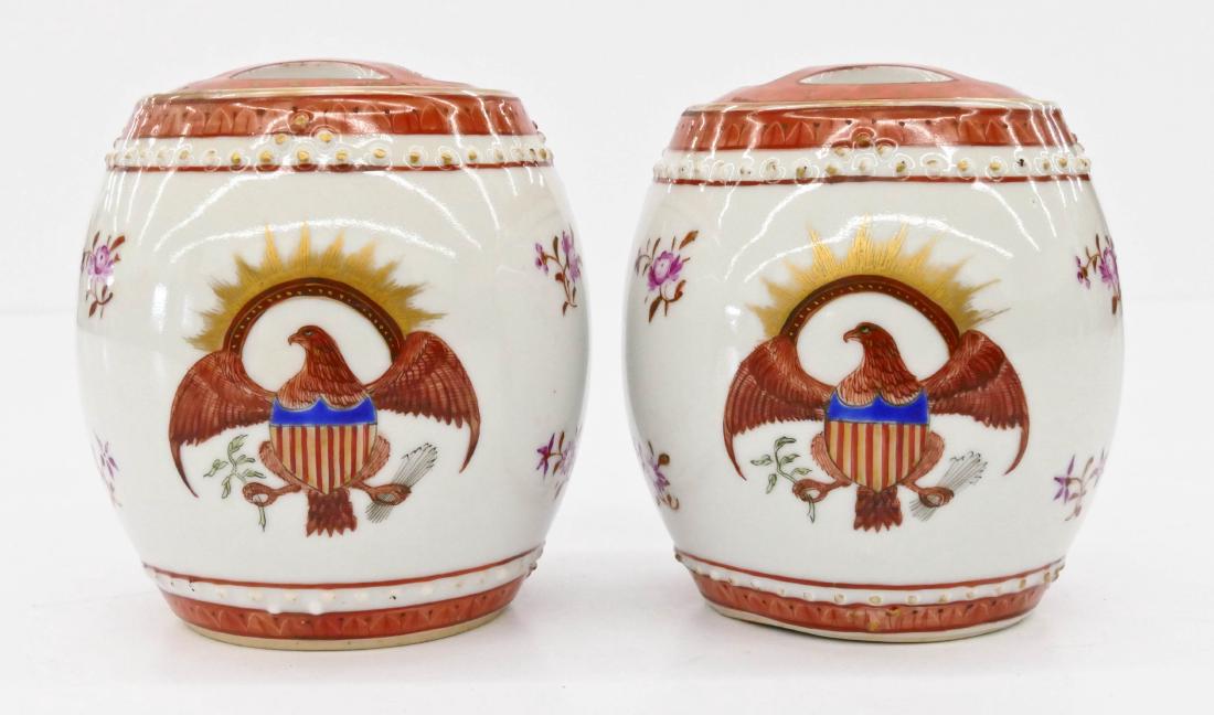 Pair Chinese Export Eagle Barrel Jars 4''x3.5'' Each. (1 of 3)