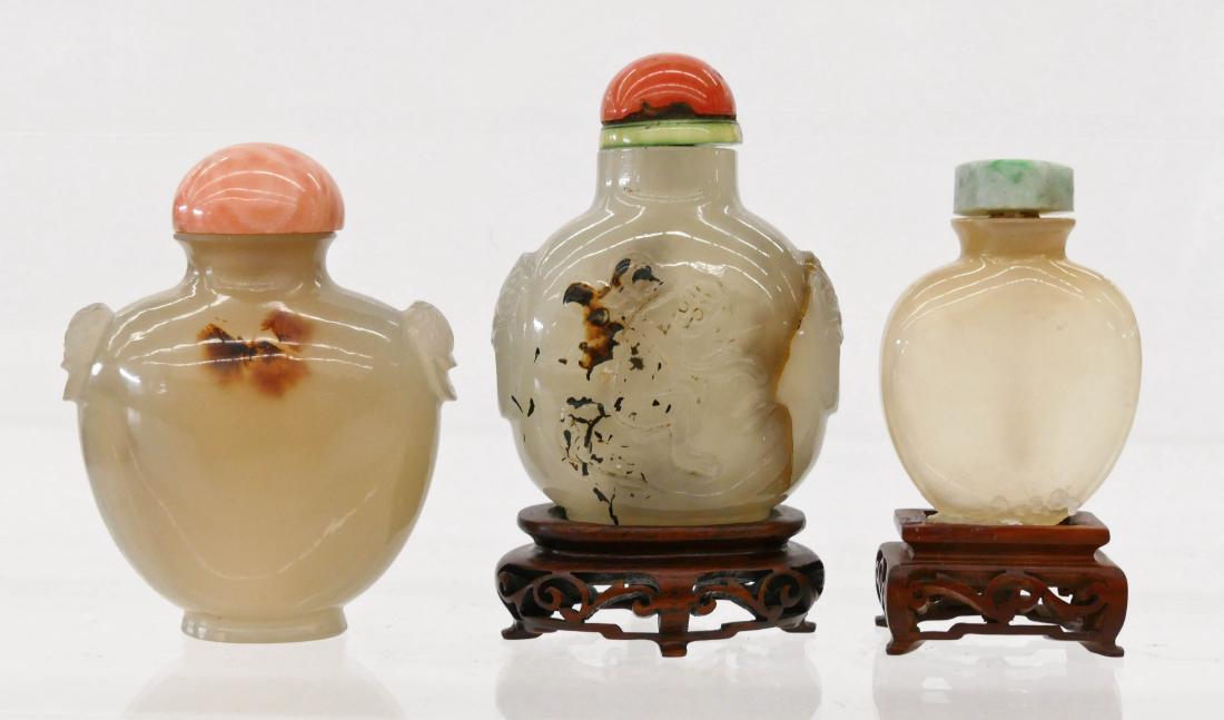 3pc Chinese Shadow Agate Snuff Bottles. Includes a (1 of 2)
