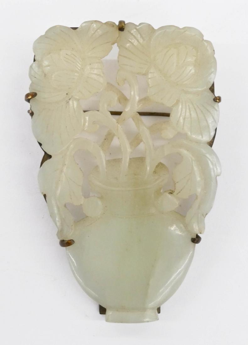 Chinese Jade Vase with Flowers Brooch 2.75''x1.5''. (1 of 3)