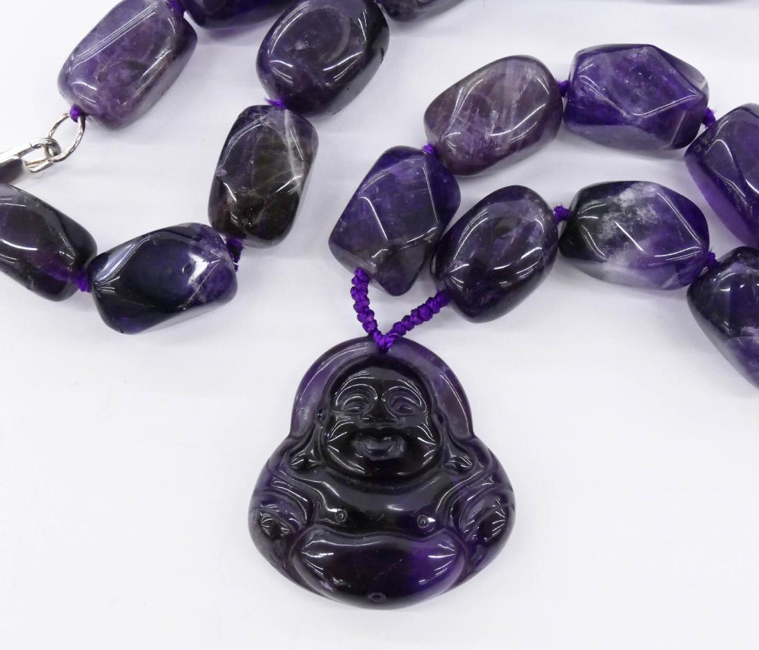 Chinese Amethyst Quartz Buddha Necklace 26''. Large (1 of 2)