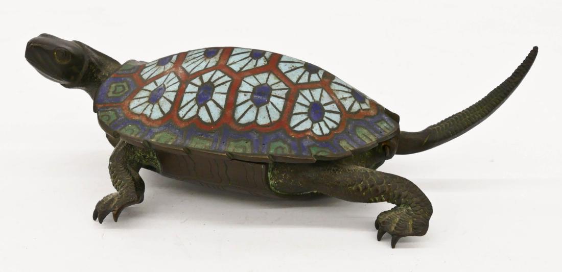 Japanese Champleve Bronze Turtle Box 8''x4.5''. Figural (1 of 3)
