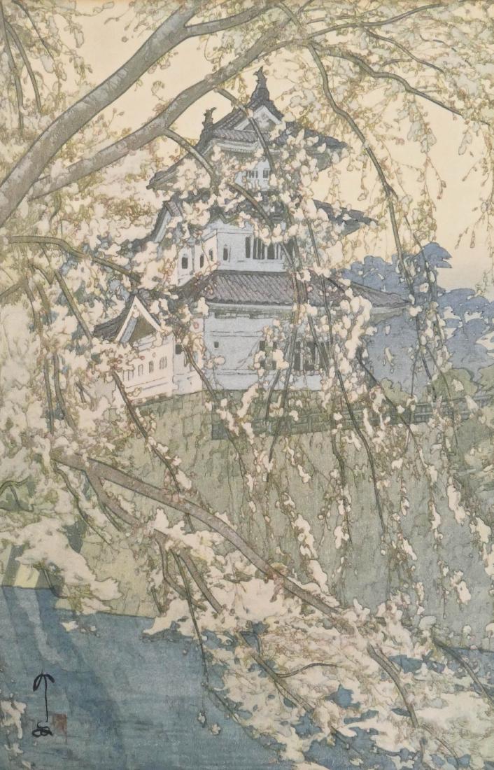 Hiroshi Yoshida ''Hirosaki Castle'' Woodblock Print: Hiroshi Yoshida ''Hirosaki Castle'' Woodblock Print 16''x10.75'' Sheet. Pencil signed with full margins. Faded and laid down to board.