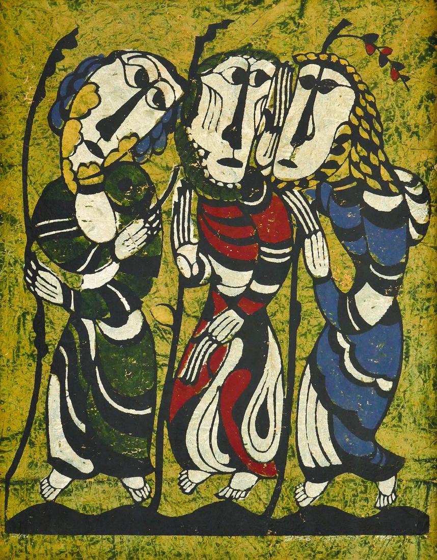 Sadao Watanabe ''Three Disciples'' 1965 Color Woodblock (1 of 2)