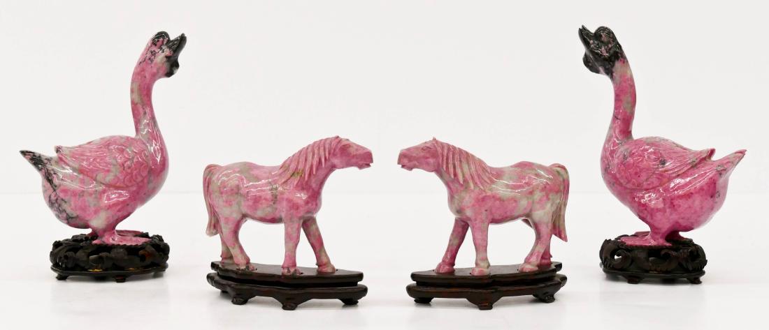 2 Pairs Chinese Rhodonite Stone Animal Figures on (1 of 2)