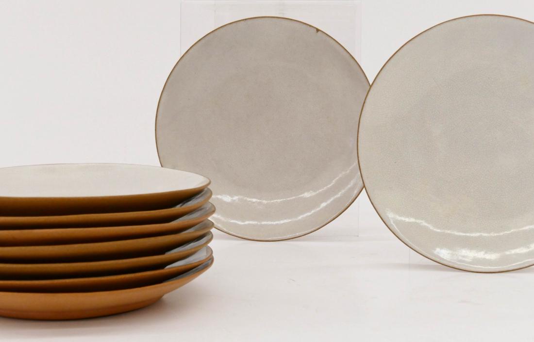 9pc Chinese Buff Yixing Plates by Wu Desheng 7.5'' (1 of 3)