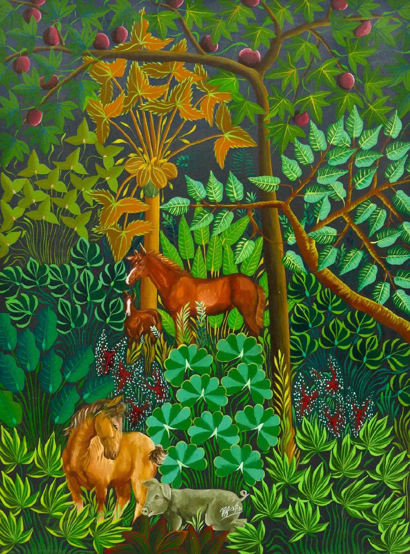 Jacques Geslin (b.1954 Haiti) Horses in Landscape Oil (1 of 1)