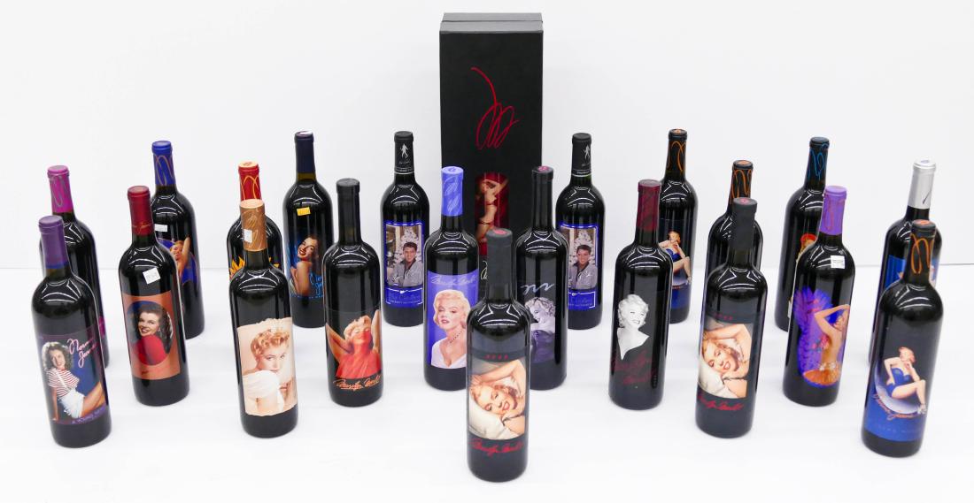 22pc Marilyn Monroe Merlot & Norma Jeane Wine Bottles.: 22pc Marilyn Monroe Merlot & Norma Jeane Wine Bottles. Includes Marilyn Merlot 1997-1998, 2005 (2), 2006-2008, and Magnum 2002. Norma Jeane 1998-1999, 2001, 2003-2006, 2008, 2009 (3), and 2010. Also B