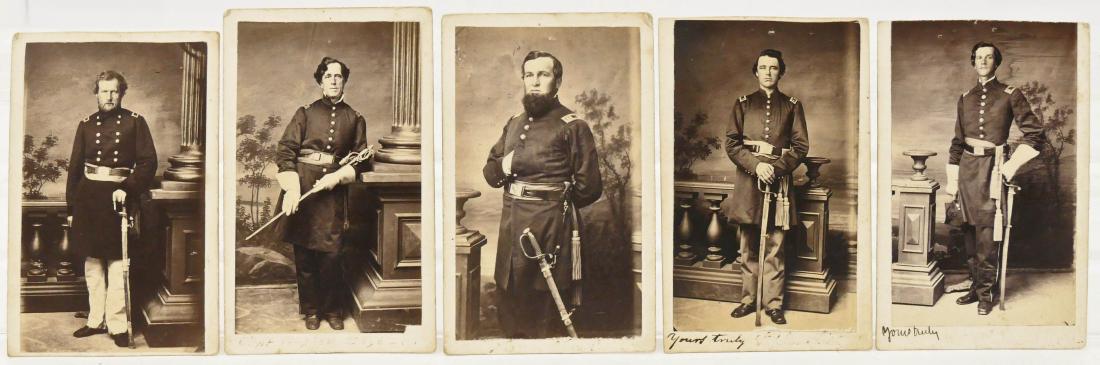 5pc Civil War ID'ed Soldiers with Swords CDV: 5pc Civil War ID'ed Soldiers with Swords CDV Photographs. All carte de visite photos were taken by C.C. Giers of Nashville, Tennessee. Includes Major General John Palmer, Captain Stephan Hoyt, Capt W.