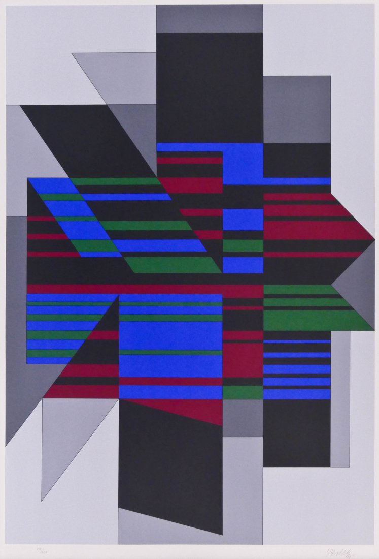 Victor Vasarely ''Attika'' 1990 Serigraph 38''x27'': Victor Vasarely ''Attika'' 1990 Serigraph 38''x27'' Sight. An unusual op art serigraph. Pencil signed and numbered 155 of 300 edition lower margin. Gallery framed 48''x37''. Excellent condition.