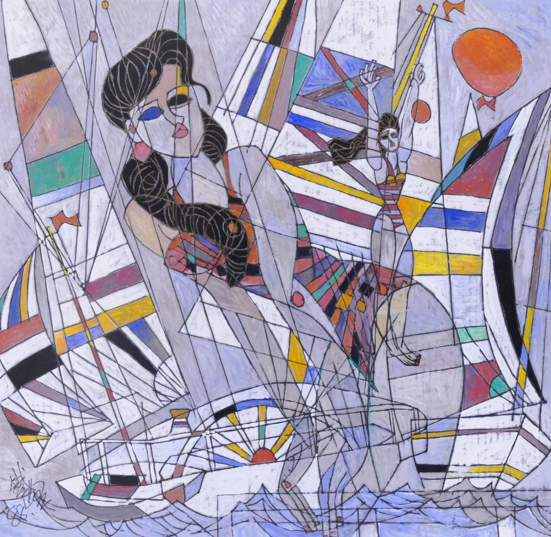 Tiefeng Jiang (b.1938 Chinese) Two Women with Sailboats (1 of 2)