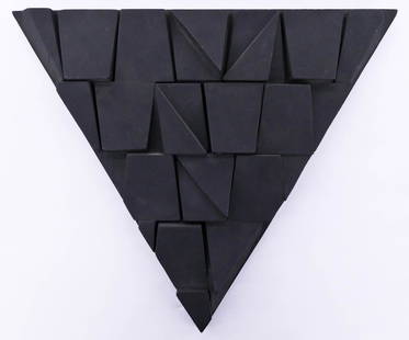 Richard Faralla (1916-1996 California) Untitled: Richard Faralla (1916-1996 California) Untitled Triangle Painted Wood Assemblage 12.5''x14.5''x1.75''. A constructivist sculpture of assembled wood. Possibly signed on verso under felt. Excellent cond