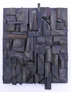 Richard Faralla (1916-1996 California) ''Number: Richard Faralla (1916-1996 California) ''Number Eleven'' 1985 Painted Wood Assemblage 9.75''x7.5''x1.5''. A constructivist sculpture of assembled wood. Signed and titled on verso. Excellent condition.