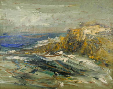 Richard Faralla (1916-1996 California) Seascape 1965: Richard Faralla (1916-1996 California) Seascape 1965 Oil on Board 8''x10'' Image. An early painting by this constructivist artist. Signed and titled l.r. Framed 8.5''x10.5''. Excellent condition.