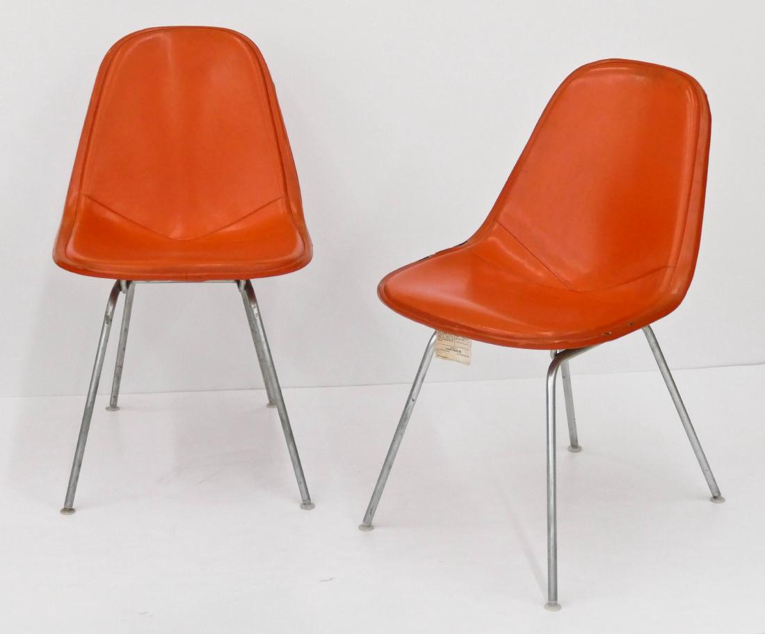 Pair Eames DKX-1 Orange Chairs 32.5''x19''x17'' Each. (1 of 2)