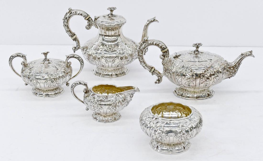 Ornate American Repousse Sterling Tea Service by (1 of 4)