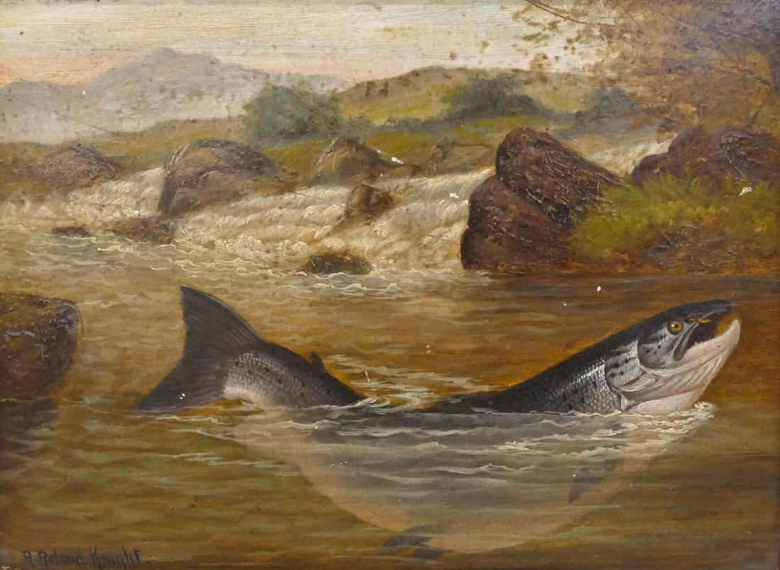 A. Roland Knight (1879-1921 British) Salmon on the Fly (1 of 2)